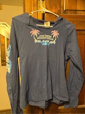 Margaritaville Navy Long-Sleeve Hooded Tee with Pink & Light Blue Graphics